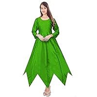 Beautiful Women's Tunic Art Dupien Poly Silk Handkerchief Dress Top Casual Frock Suit Green Color Wedding Wear Plus Size (Small) (4XL)