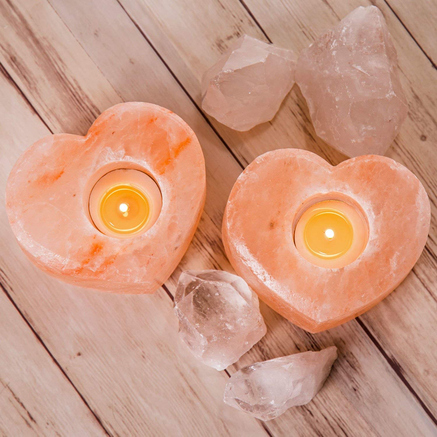 himalayan glow Shape Natural Pink Heart Style Tealight, 100% Pure Crystal Salt Candle Holder | Night Light & Decorative Light, Perfect Valentine's Day Gift, 3 Inches, Orange