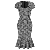 GRACE KARIN Womens Elegant Cap Sleeve Fishtail Midi Tweed Bodycon Dress