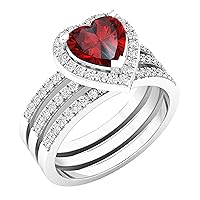 Dazzlingrock Collection 7mm Heart Shape Gemstone & Round White Diamond Halo Style Double Band Engagement Ring Set for Women (Diamond 0.60 ctw, Color I-J, Clarity I2-I3) in 925 Sterling Silver