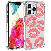 Pink Kiss Phone Case for iPhone 12/12 Pro Pink Lips Case Cover Clear Phone Case w/Four Corner Reinforced Shockproof Girly Women Phone Cover Transparent Preppy Phone Case with Design