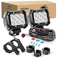 2PCS 4 Inch 18W Flood LED Light Bars Off-Road Light Mounting Bracket Horizontal Bar Tube Clamp with Off Road Wiring Harness- 2 Leads, 2 Years Warranty