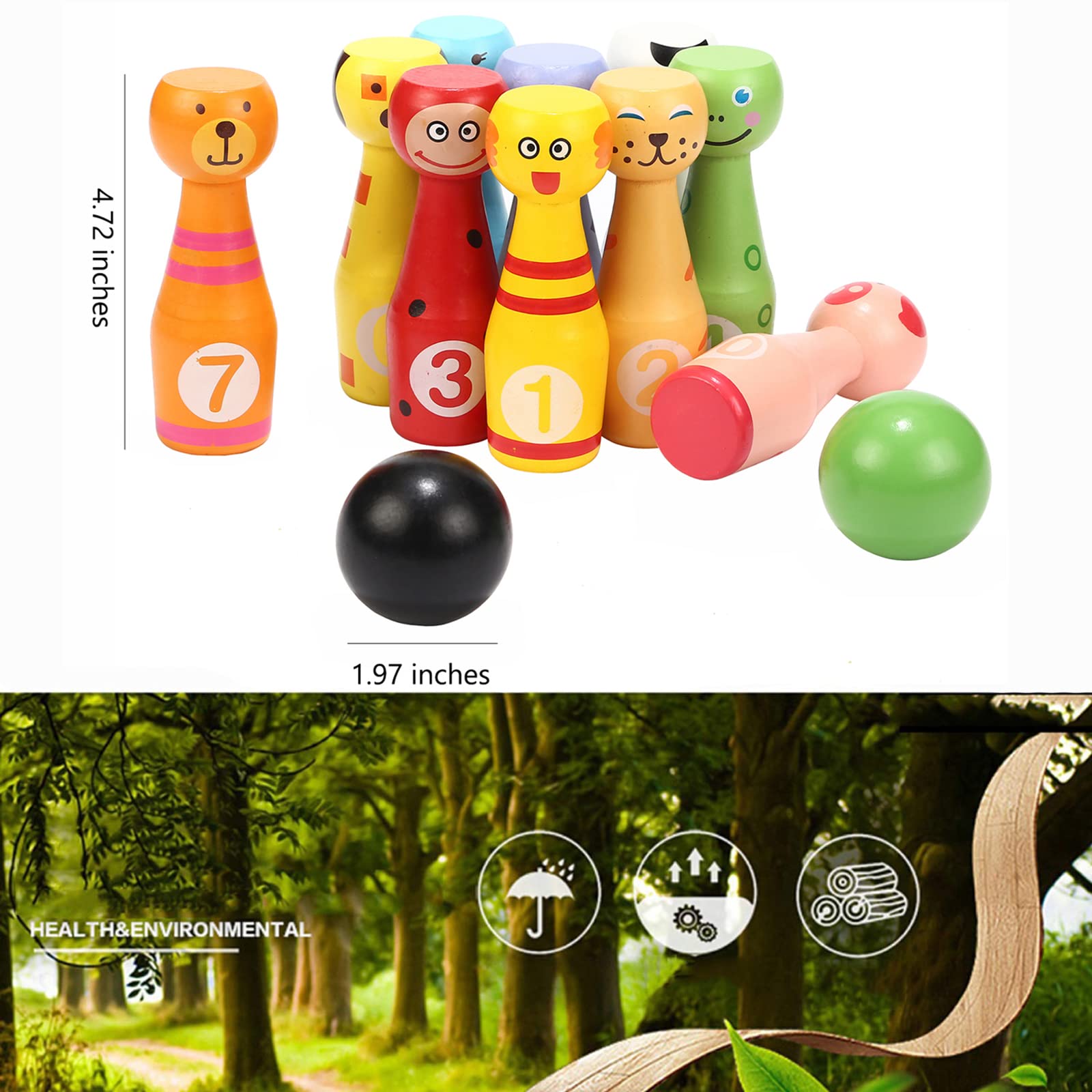 Mua Jacootoys Wooden Bowling Set Skittles Toys with 10 Animal Pins 2 Balls  Educational Toy Gift for Kids 2 3 4 5 Years and Up trên Amazon Anh chính  hãng 2023 | Giaonhan247