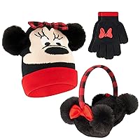 Disney Girls' Winter Hat, Earmuffs and Kids Gloves Set, Minnie Mouse for Ages, Age 4-7