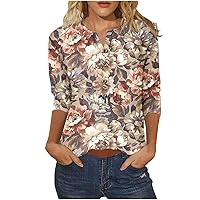 Women's 3/4 Sleeve Tops Floral Print Graphic Tees Vintage Tees Button Blouses Dressy Casual Henley Pullover Shirts