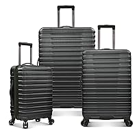 U.S. Traveler Boren Polycarbonate Hardside Rugged Travel Suitcase Luggage with 8 Spinner Wheels, Aluminum Handle, Black, 3-Piece Set, USB Port in Carry-On
