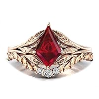 MRENITE 10K 14K 18K Gold Ruby Rings Set Set for Women Art Deco Design Engrave Names Size 4 to 12 Anniversary Birthday Jewelry Gifts for Her