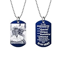 Granddaughter Braver Stronger Smarter Love Granddad Grandma Photo Engraving Custom Dog Tag/Necklace - Black/Blue
