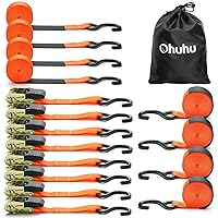 Ratchet Tie Down Strap 8-Pack 15 Ft - 500 lbs Load Cap with 1500 lbs Breaking Limit, Ohuhu Ratchet Tie Downs Logistic Cargo Straps for Moving Appliances Motorcycle Orange