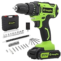Yougfin Cordless Drill Set, 20V Power Drill Kit with Battery and Charger, 3/8 inch Keyless Chuck, Variable Speed, 25+1 Torque Setting, 34 pieces Accessories Electric Drill Driver