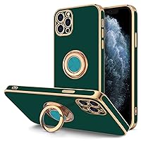 Hython for iPhone 11 Pro Max Case with Ring Stand [360°Rotatable Ring Holder Magnetic Kickstand] [Plated Rose Gold Edge] Soft TPU Cover Luxury Protective Phone Case for Women Men, Midnight Green