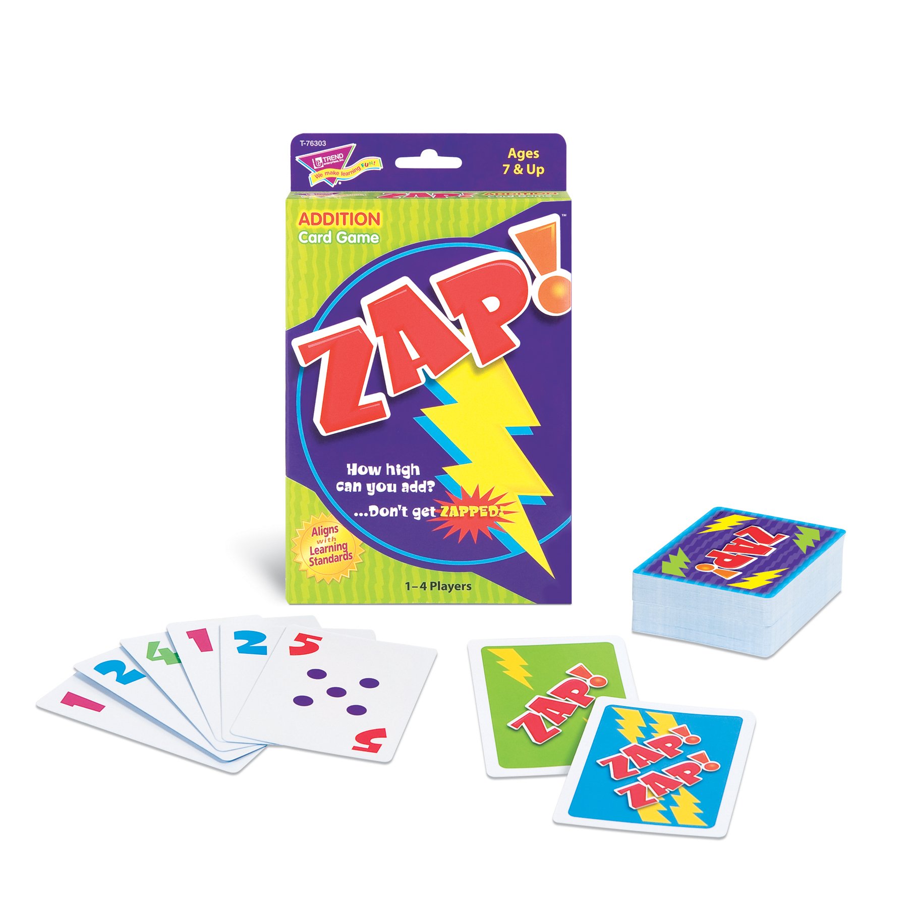 TREND ENTERPRISES: Zap! Addition Card Game, Reinforce Addition Skills, Build Subtraction Skills, Introduce Probability and Chance, Fun for All Ages, 1 to 4 Players, For Ages 7 and Up