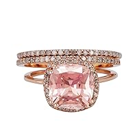 2 ct Art Deco Cushion Morganite Engagement Rings on Solid 10k Rose Gold with Matching Bands