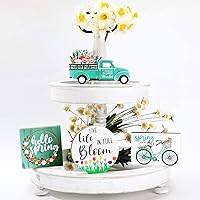 4 Pcs Easter Tiered Tray Decorations Hello Spring Decorations for Home Happy Easter Sign Bunny Farm Fresh Truck Wooden Centerpiece Table Signs for Indoor Home Kitchen Decor(Car Style)