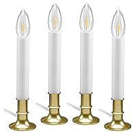 Electric LED Window Candles with Shatterproof Warm White Bulbs, Automatic Timer, VT-1188B-4 (Brass, Pack of 4)
