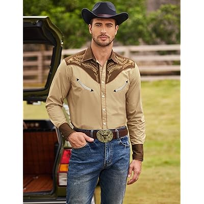 COOFANDY Men's Western Cowboy Shirt Casual Long Sleeve Button Down Cotton  Shirts