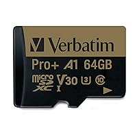Verbatim 64GB Pro Plus 666X microSDXC Memory Card with Adapter, UHS-I V30 U3 Class 10 with A1 Rating, Black