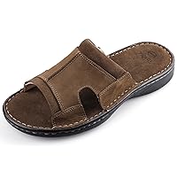 Mens Leather Slide Sandals Comfortable Lightweight Summer Casual Beach Slides for Men Indoor & Outdoor slip on sandals