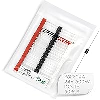 (Pack of 50 Pieces) Chanzon TVS Diodes P6KE24A P6KE24 600W 24V DO-15 (DO-204AC) Axial Unidirectional Channel 600 Watt 24 Volt
