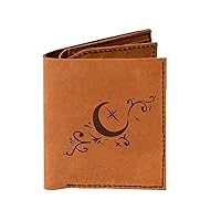 Men's Crescent Moon & Star Tattoo-3 Leather Flipout Slim ID Wallet MHLT_04