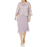 Alex Evenings womens Plus Size Tea Length Button-front Jacket Special Occasion Dress, Smokey Orchid Embroidered, 20 Plus