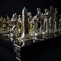 Chess Set Large Pharaoh Egyptian Brass Chess Pieces Handmade Unique Wooden Chess Board, Gift Idea for Dad, Husband, Son and Anyone for Birthday, Anniversary