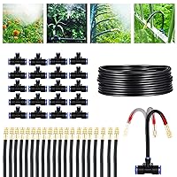 Greenhouse Drip Irrigation Kit Automatic Irrigation System 360°Adjustable 20 Brass Spray Nozzles 1/2 inch Irrigation Tubing Hose Patio Misting Plant Watering with 65Ft Blank Distribution Tubing Hose