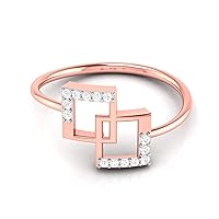 VVS IGI Certified Square Couple Ring 10K White/Yellow/Rose Gold With 0.06 Carat Natural Diamond Anniversary Ring For Women