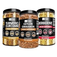 PURE ORIGINAL INGREDIENTS Ceylon Cinnamon, Berberine, and Turmeric Bundle (730 Capsules Each) No Magnesium or Rice Fillers