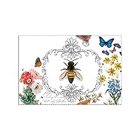 Hard Placemats Oxford Cloth Kitchen Table Mat Vintage Bee Honey Butterfly Floral Cool Placemats 12x18 Inch Outdoor Placemats Set of 6 Heat Resistant Stain Resistant Easy to Clean