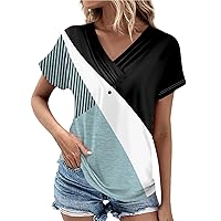 Fashion Tops for Women Trendy V Neck Button Down Graphic T Shirts Spring Casual Short Sleeve Tees Going Out Tunic 2024