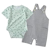 YALLET Baby Boy Clothes, 2Pcs Newborn Infant Boy Romper Outfits 0-18 Months Bib Overalls Pants Set