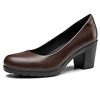 Trary Women's Chunky Low Block Heels Slip on Pumps,Comfortable Classic Closed Round Toe Work Dress Wedding Office Lady Pumps Shoes