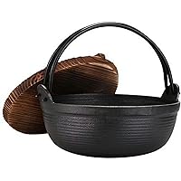 Japanese Style Cast Iron Sukiyaki Pot Shabu Shabu Hot Pot Sukiyaki Nabe Pan with Wooden Lid And Single Handle Home Kitchen Camping Induction CookwareSauce Pot