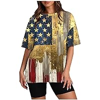 Deal of The Day 4th of July T Shirts for Women American Flag Print Short Sleeve Oversized Tops 2024 Summer Going Out Workout Crewneck Blouse Tees Independence Day Gift Loose Comfy Shirts