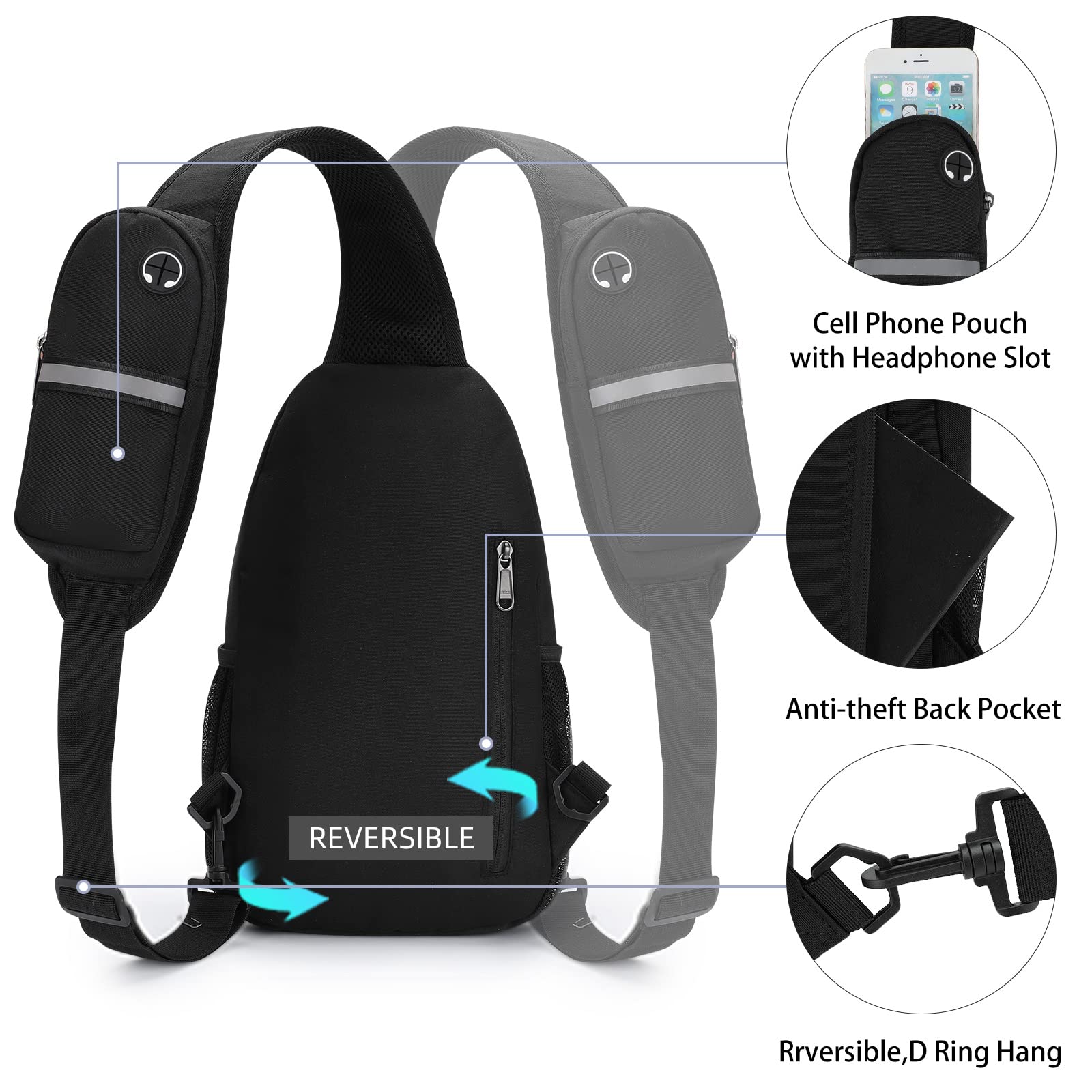 KUTQI Sling Backpack Crossbody Sling Bag for Women Men Multipurpose Travel Essentials Hiking Chest Bag Daypack