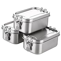 Small Stainless Steel Food Containers with Lids 13.4oz Set Of 3 Snack Box Metal Lunch Containers, 304 Condiments Bento Box Fruit For Kids & Adults, Dishwasher Safe (3PCS)