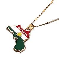 Kurdistan Gold Enamel Pendant Necklace Flag Region Map Kurdish Large Chain Jewelry