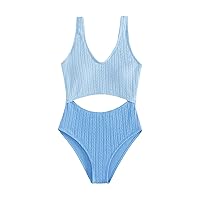 Milumia Girl's One Piece Cut Out Rib Knit Swimsuit Textured Bikini Swimsuit