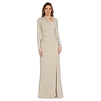 Adrianna Papell womens Metallic Knit Long Sleeve Side Draped Gown