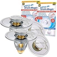 Universal Sink Stopper, AS-SEEN-ON-TV, Replace Broken or Missing Stoppers, Push to Fill & Drain, Catches Hair & Prevents Clogs, Silicone Seal, Instant Install, No Tools, 2 Pack