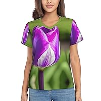 Purple Tulip Women's T-Shirts Collection,Classic V-Neck, Flowy Tops and Blouses, Short Sleeve Summer Shirts,Most Women