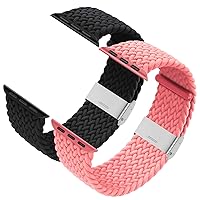 Bandiction Compatible with Apple Watch Bands 40mm 38mm, iWatch Bands for Women Men, Adjustable Braided Solo Loop with Buckle Elastic Sport Bands for iWatch SE Series 6/5/4/3/2/1, Pack of 2