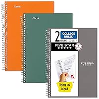 Five Star Spiral Notebooks, 2 Subject, College Ruled Paper, 100 Sheets, 6