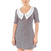 B Darlin Womens Zippered Eyelet Crochet-Trim Collar Elbow Sleeve V Neck Mini Party A-Line Dress