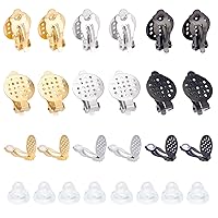 UNICRAFTALE 30pcs Flat Round Base Clip-on Earring Stainless Steel Non-Pierced Ear Hoops with Rubber 22mm Blank Earring Bezel Components Findings for Jewelry Making