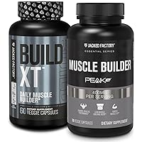 Jacked Factory Build-XT Daily Muscle Builder & Performance Enhancr (60 Capsules) & Essentials Muscle Builder - Muscle Building Supplement for Muscular Strength & Growth (30 Capsules)