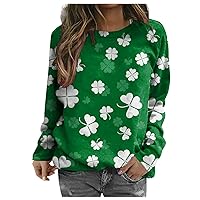 Womens St Patrick's Day T-Shirt Green Gifts Crewneck Long Sleeve Shirt Oversize Holiday Sweatshirts for Women