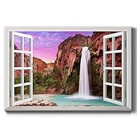 Renditions Gallery Nature Wall Art Scenic Window View of Beautiful Havasu Water Falls Canvas Artwork Pictures for Bedroom Living Room Kitchen Walls - 18