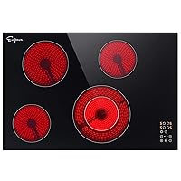 Empava 30 Inch - Electric Cooktop Built-in Radiant Stove 4 Burner with 9 Heating Levels Smooth Glass Surface, All Kinds of Cookware, ETL Certified,220-240V Hard Wired, No Plug, Black
